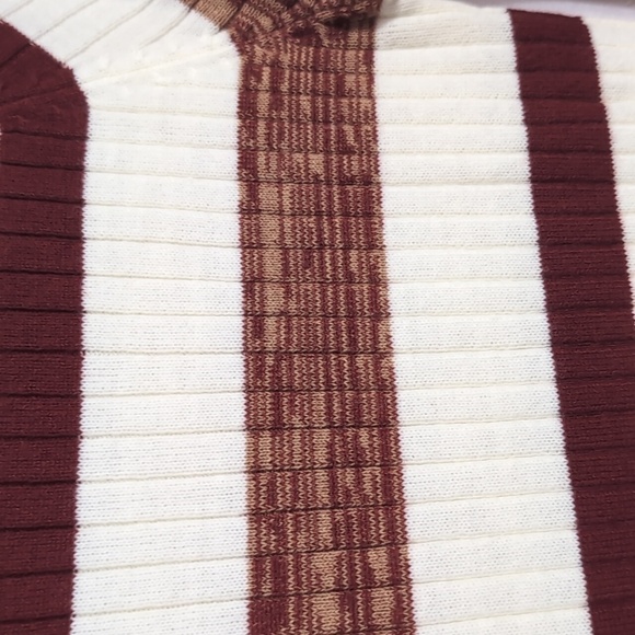 Vintage Mancraft Knits White Brown Striped Ribbed Turtleneck Sweater Size Small - Picture 2 of 4
